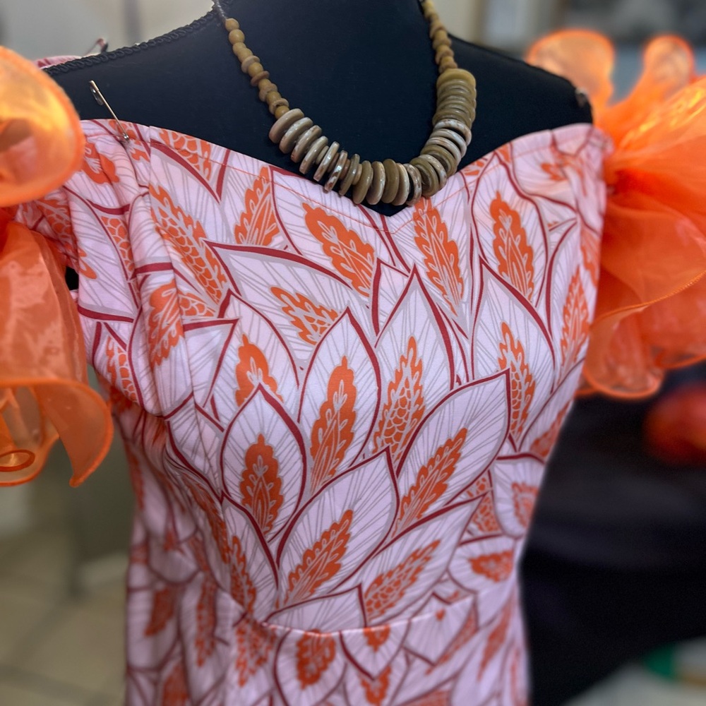 Orange and Pink Leaf Pattern Dress- Handmade